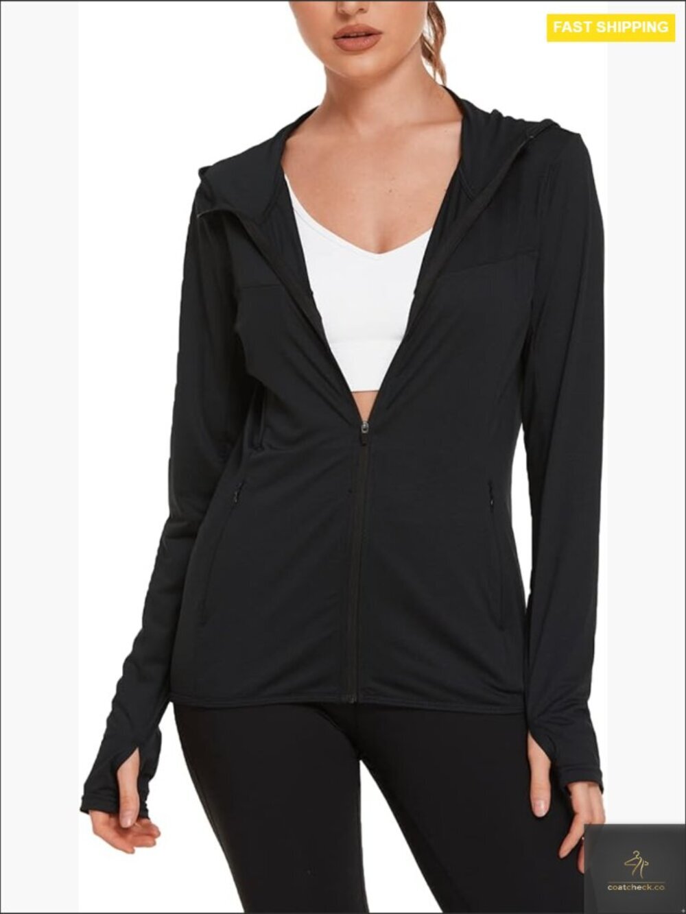 UPF 50+ Sun Protection Hoodie Jacket Long Sleeve Athletic Running Full Zip